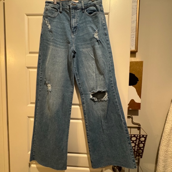 Wide Leg Denim Jeans. Distressed. Ripped. - Picture 2 of 4